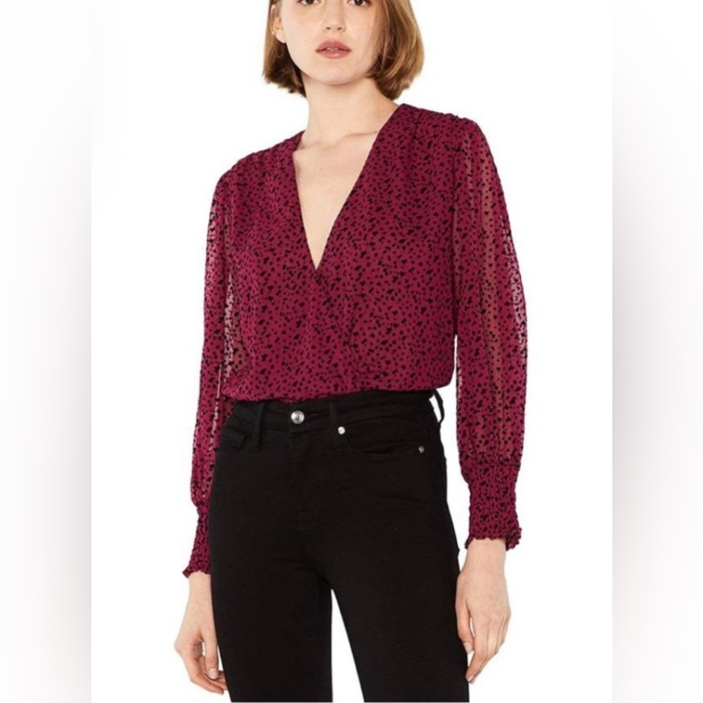 MISA Los Angeles Pink/Black Bertha Velvet Star Print Bodysuit Blouse Medium EUC